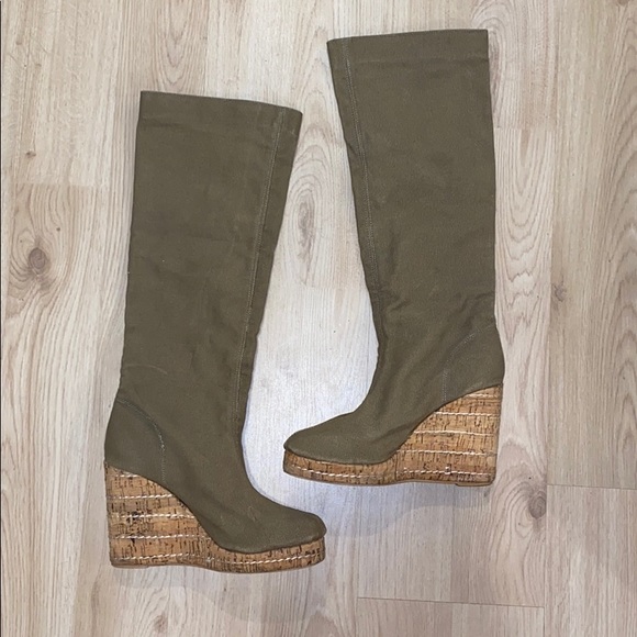 Shoes - Canvas knee high wedge boots